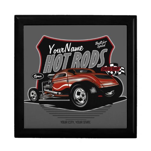 Personalized Chopped Red Hot Rod Coupe Speed Shop  Gift Box
