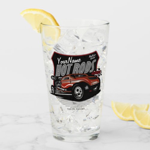 Personalized Chopped Red Hot Rod Coupe Speed Shop Glass