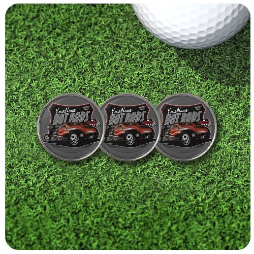 Personalized Chopped Red Hot Rod Coupe Speed Shop  Golf Ball Marker