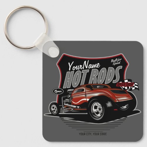 Personalized Chopped Red Hot Rod Coupe Speed Shop  Keychain