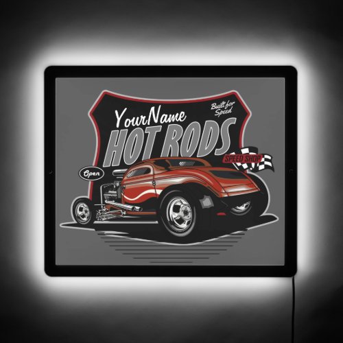 Personalized Chopped Red Hot Rod Coupe Speed Shop  LED Sign