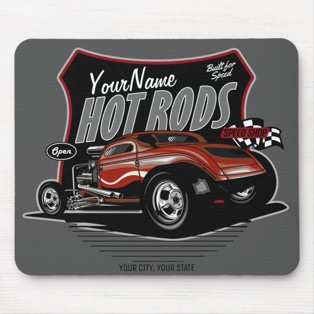 Personalized Chopped Red Hot Rod Coupe Speed Shop  Mouse Pad (Front)