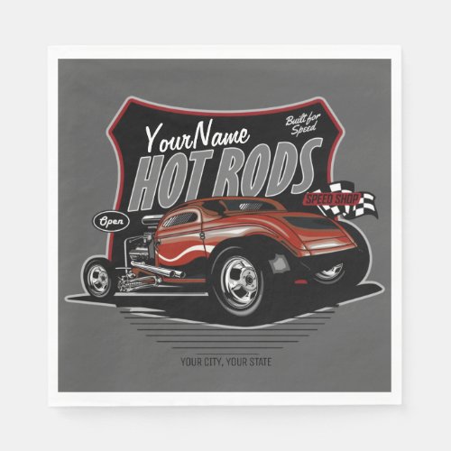 Personalized Chopped Red Hot Rod Coupe Speed Shop  Napkins