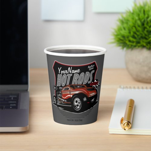Personalized Chopped Red Hot Rod Coupe Speed Shop  Paper Cups