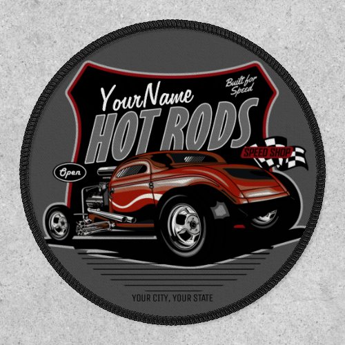 Personalized Chopped Red Hot Rod Coupe Speed Shop Patch