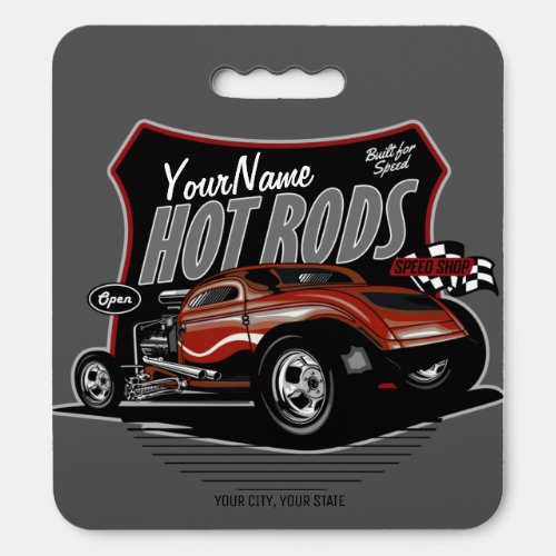 Personalized Chopped Red Hot Rod Coupe Speed Shop  Seat Cushion