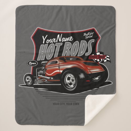 Personalized Chopped Red Hot Rod Coupe Speed Shop  Sherpa Blanket