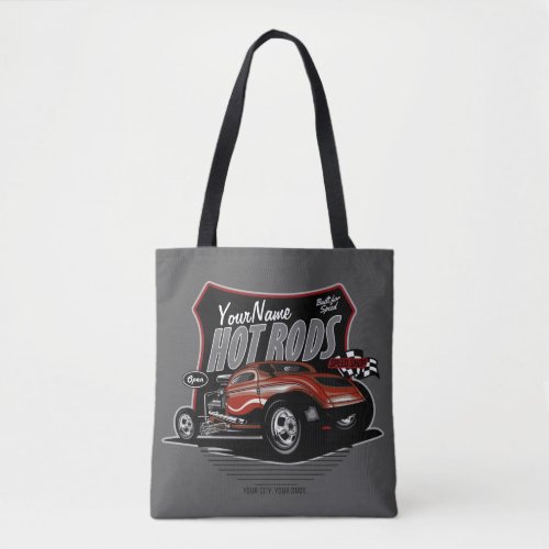 Personalized Chopped Red Hot Rod Coupe Speed Shop  Tote Bag