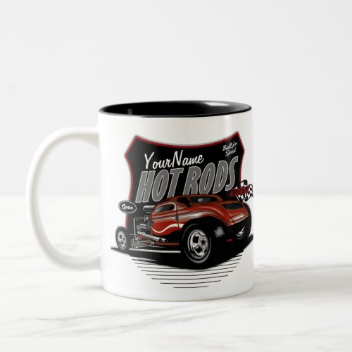 Personalized Chopped Red Hot Rod Coupe Speed Shop Two_Tone Coffee Mug