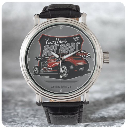 Personalized Chopped Red Hot Rod Coupe Speed Shop  Watch