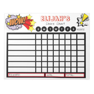 Personalized Chore Chart for Kids, Comic Book Notepad