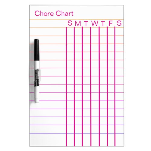 Personalized Chore Chart List Stripes Weekly White Dry Erase Board