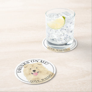 Personalized Chow Chow Dog Wedding Round Paper Coaster