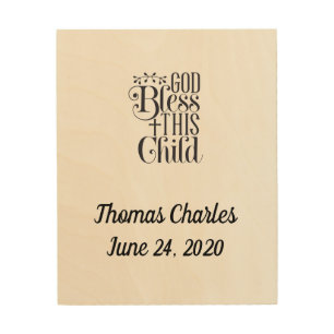 Personalized Christian Baptism God Bless Child Wood Wall Art