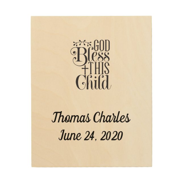 Personalized Christian Baptism God Bless Child Wood Wall Art (Front)