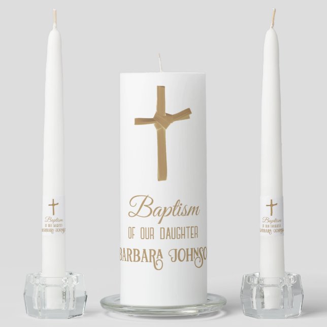 Personalized Christian Baptismal, First Communion Unity Candle Set (Front)