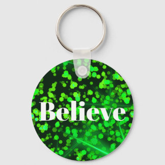 Personalized Christian Believe Green Glitter  Keychain