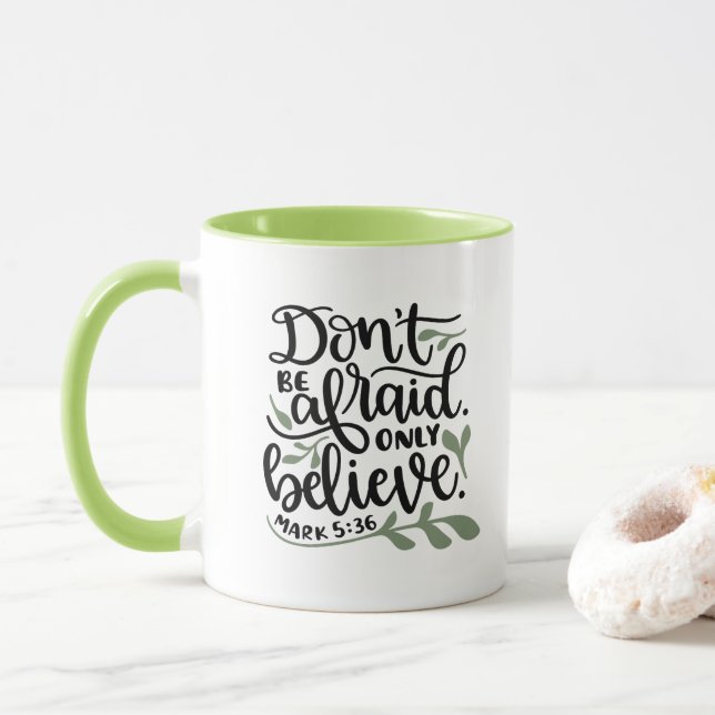 Personalized Christian Bible Verse Mark 5:36 Mug (With Donut)