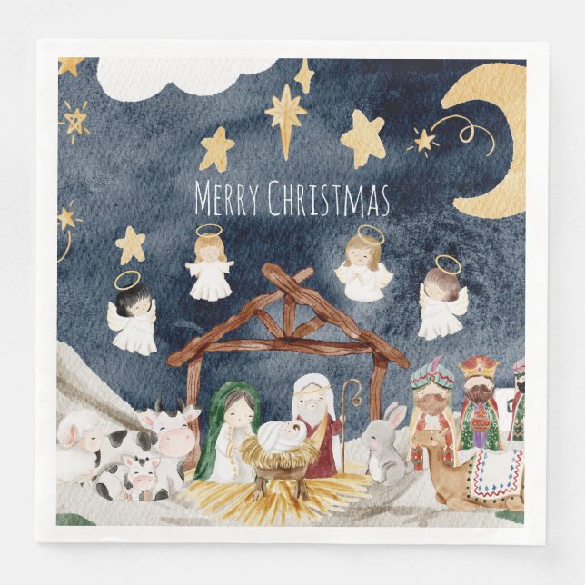 Personalized Christian Christmas Kids Nativity Paper Dinner Napkins (Front)