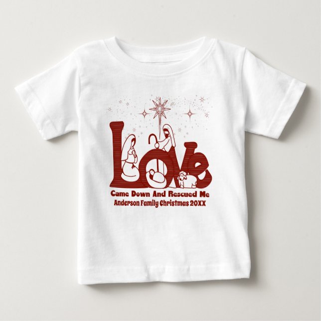 Personalized Christian Family Christmas Nativity Baby T-Shirt (Front)