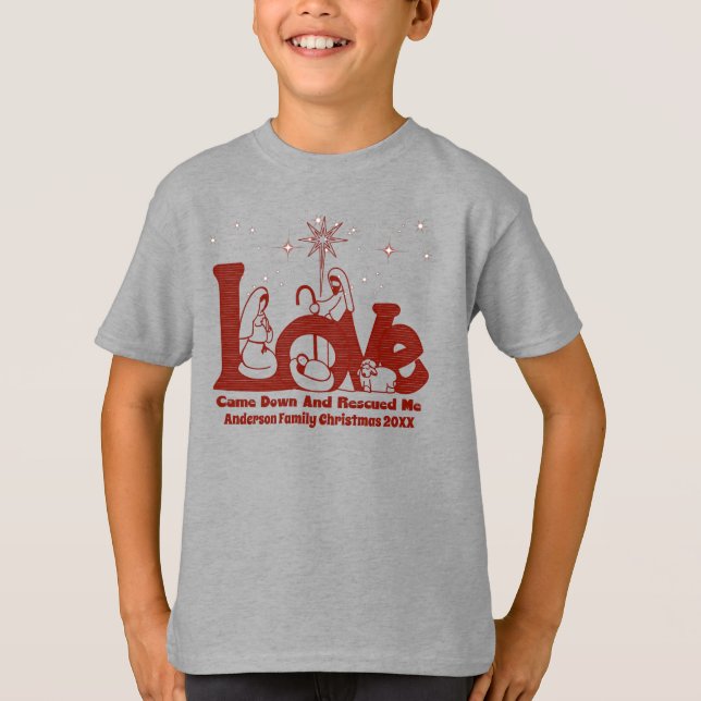 Personalized Christian Family Christmas Nativity T-Shirt (Front)