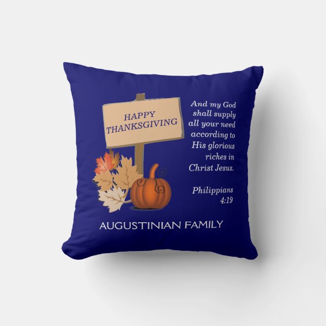Personalized Christian HAPPY THANKSGIVING Throw Pillow (Front)