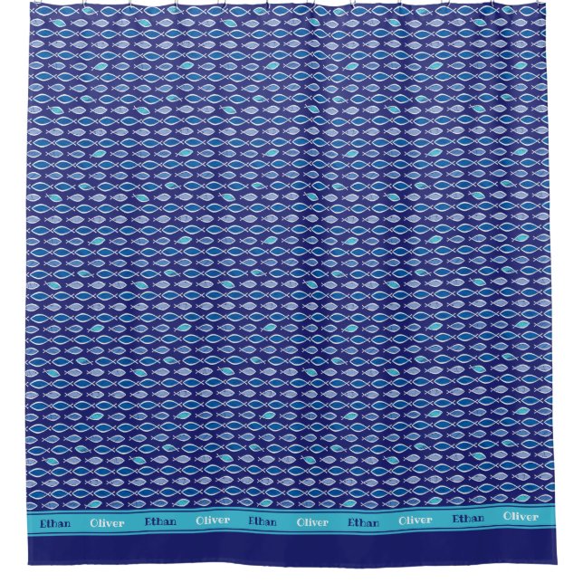Personalized Christian Ichthys Jesus Fish Symbol Shower Curtain (Front)