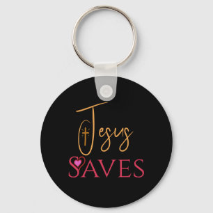 Personalized Christian Jesus Saves Cross Heart Keychain