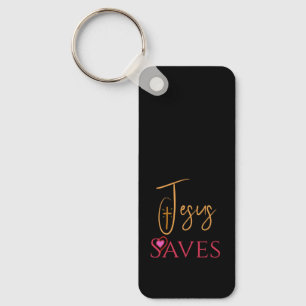 Personalized Christian Jesus Saves Cross Heart Keychain