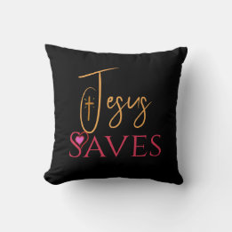 Personalized Christian Jesus Saves Cross Heart Throw Pillow