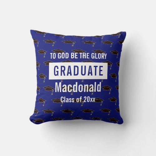 Personalized Christian Quote Blue Graduation Throw Pillow