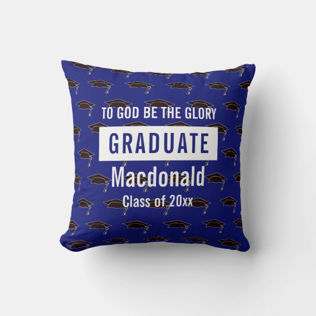 Personalized Christian Quote Blue Graduation Throw Pillow (Front)