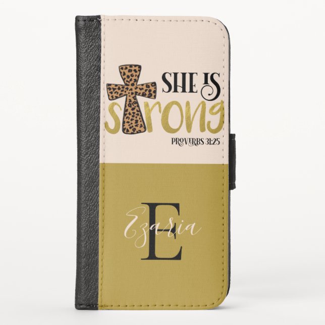 Personalized Christian She Is Strong Proverbs 31 iPhone Wallet Case (Front)