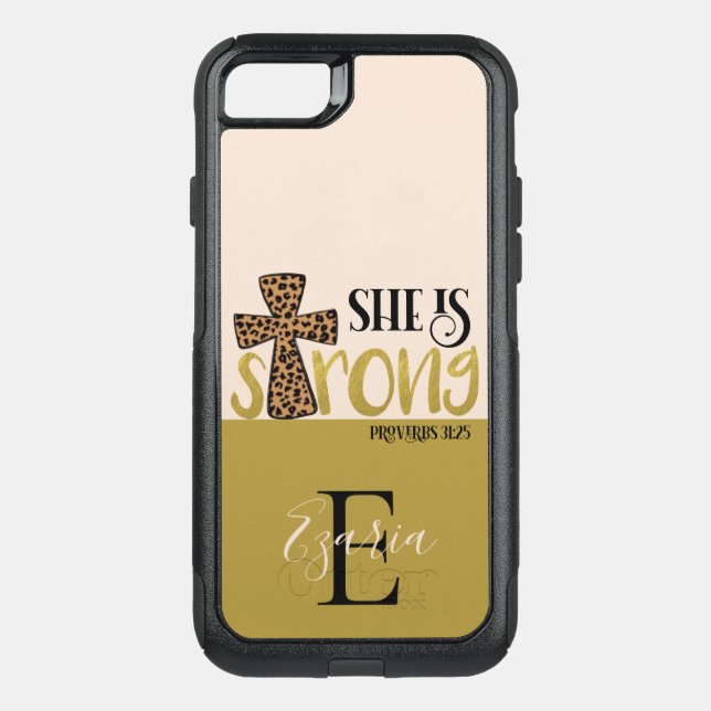 Personalized Christian She Is Strong Proverbs 31 Otterbox iPhone Case (Back)