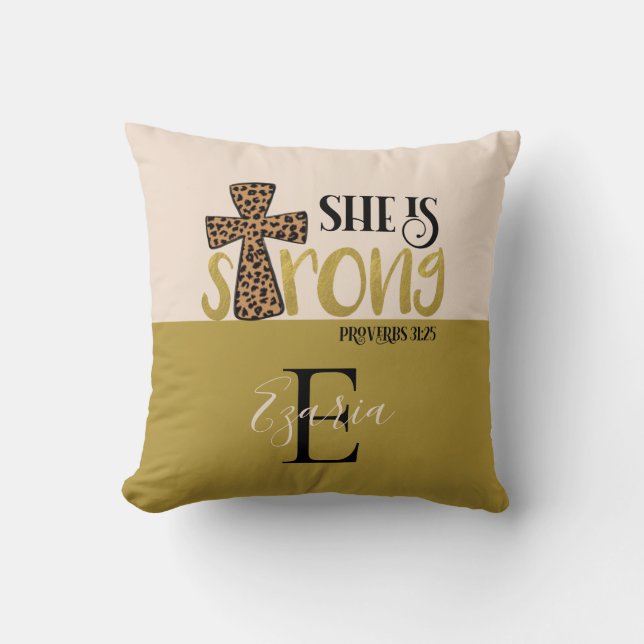 Personalized Christian She Is Strong Proverbs 31 Throw Pillow (Front)