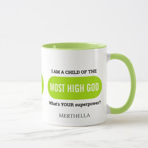 Personalized Christian Superpower Green Monogram Mug