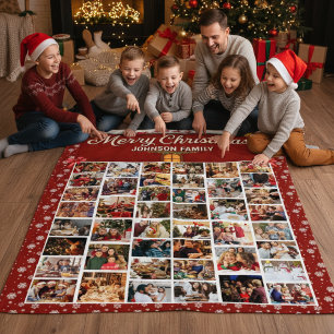 Personalized Christmas 44 Photo Collage Fleece Blanket