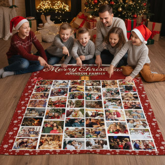 Personalized Christmas 44 Photo Collage Fleece Blanket