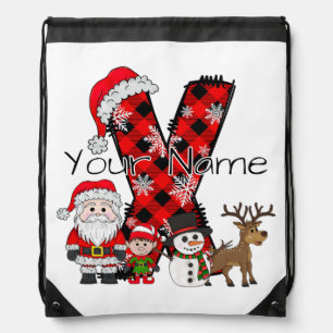 Personalized Christmas Alphabet Letter Y Drawstring Bag