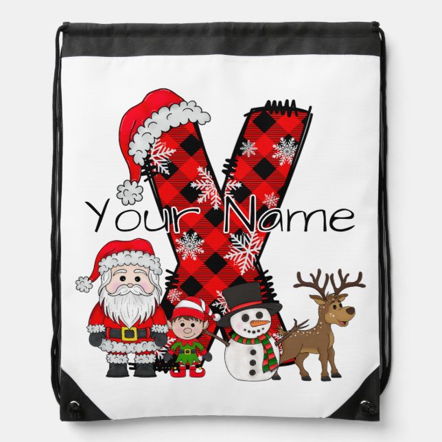 Personalized Christmas Alphabet Letter Y Drawstring Bag (Front)