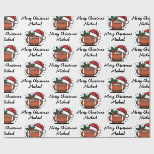 Personalized Christmas American Football Santa     Wrapping Paper