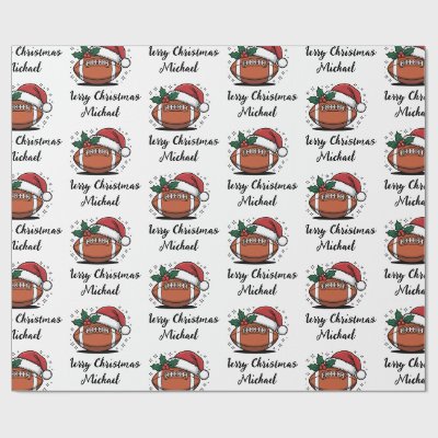 Personalized Christmas American Football Santa     Wrapping Paper