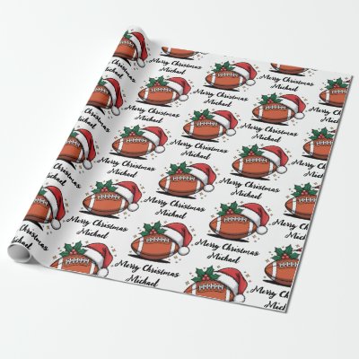 Personalized Christmas American Football Santa     Wrapping Paper