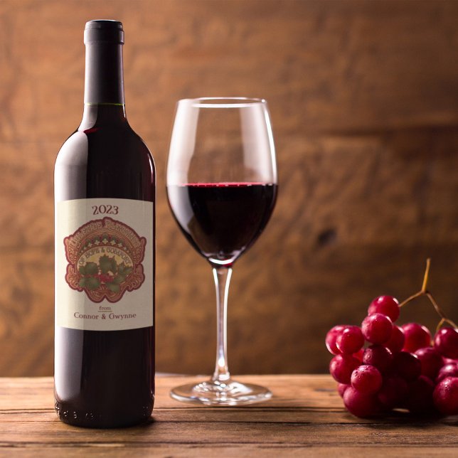 Personalized Christmas and Yule Blessings Holiday Wine Label (Personalized Christmas and Yule Blessings Holiday Wine Label on a Bottle of Red Wine.)