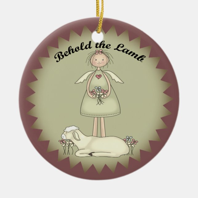 Personalized Christmas Angel And Lamb Ornament (Front)