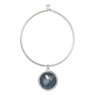 Personalized Christmas Angel Holiday Peace Earth Bangle Bracelet