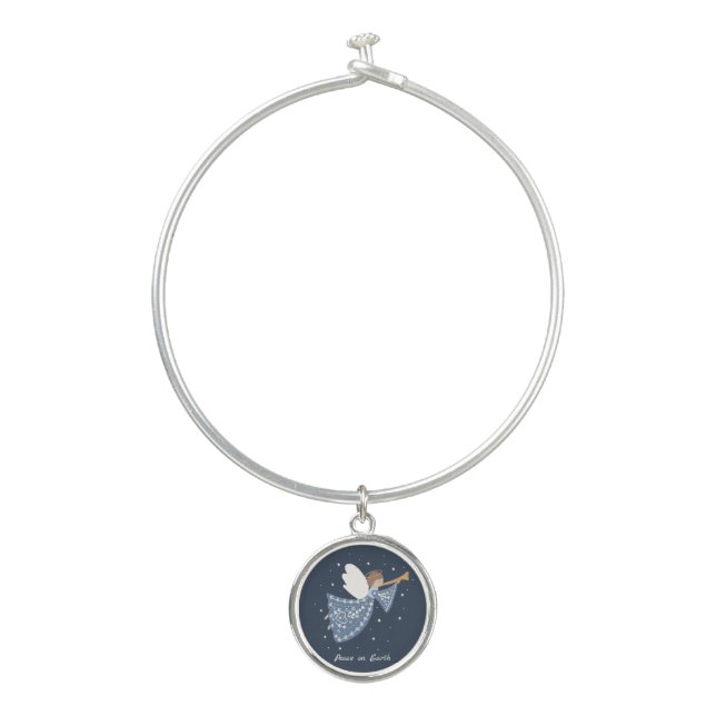 Personalized Christmas Angel Holiday Peace Earth Bangle Bracelet (Front)
