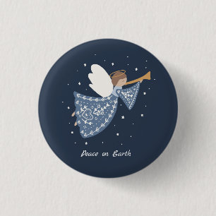 Personalized Christmas Angel Holiday Peace Earth Button