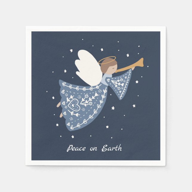 Personalized Christmas Angel Holiday Peace Earth Napkins (Front)