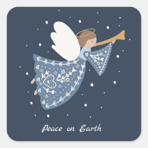 Personalized Christmas Angel Holiday Peace Earth Square Sticker